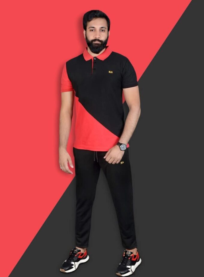 Red Black Panel Polo Shirt