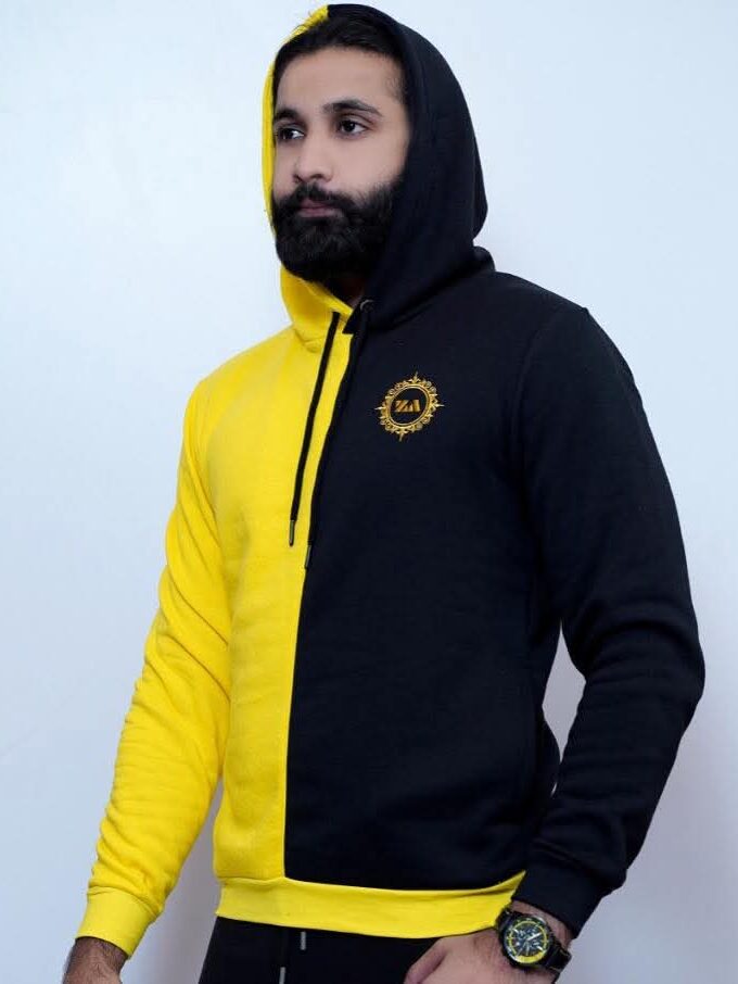 Yellow Black Panel Pullover Hoddie