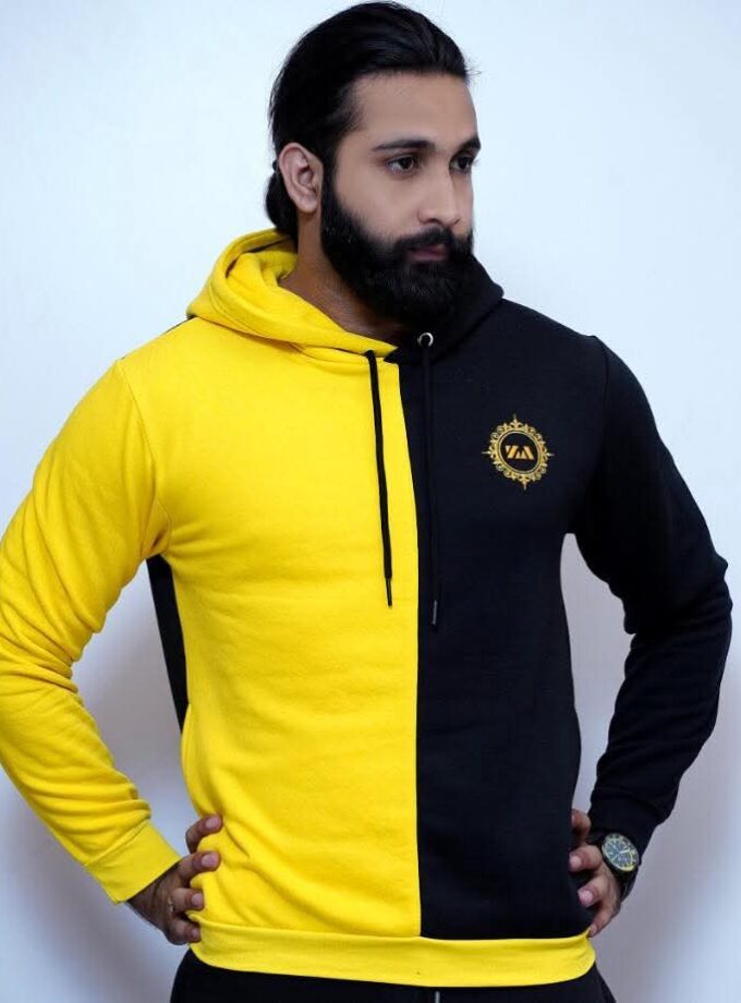 Yellow Black Panel Pullover Hoddie