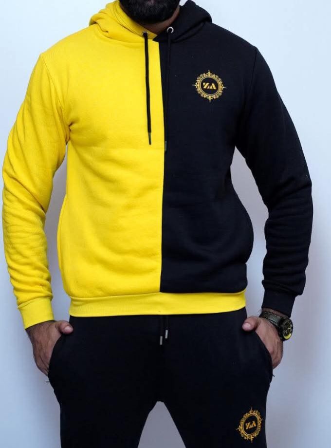 Yellow Black Panel Pullover Hoddie